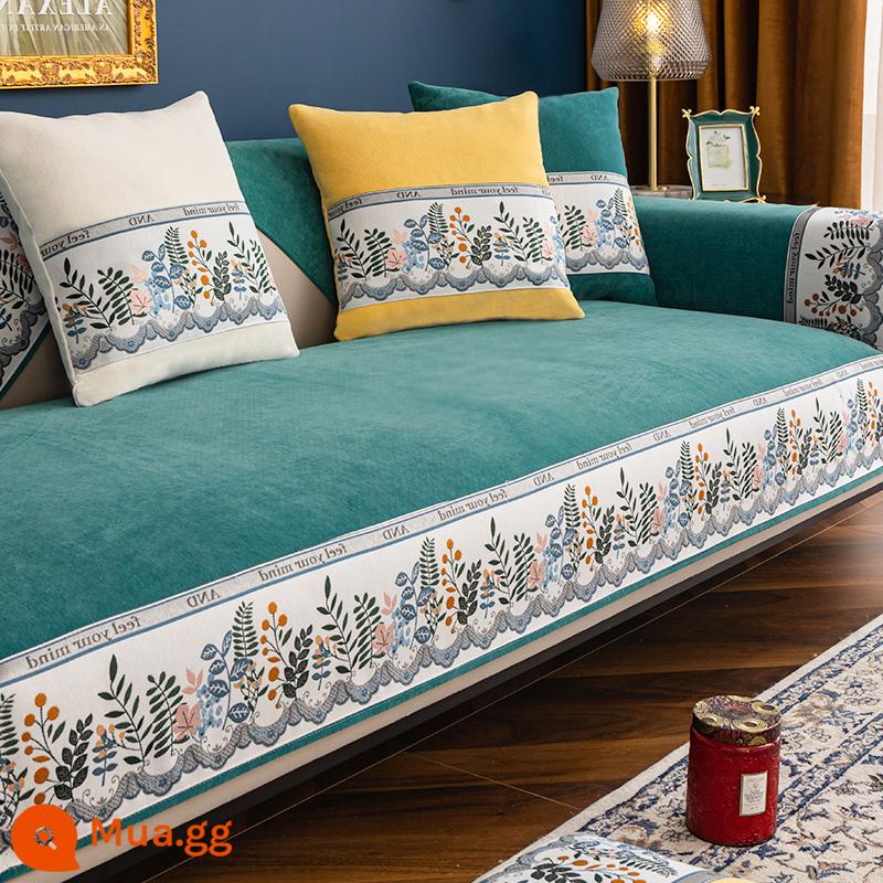 Phong cách Mỹ ánh sáng sang trọng sofa đệm chenille hiện đại đệm cao cấp bốn mùa phổ quát da chống trượt bao gồm khăn vải - WJL-Bốn Mùa Glaze-Xanh