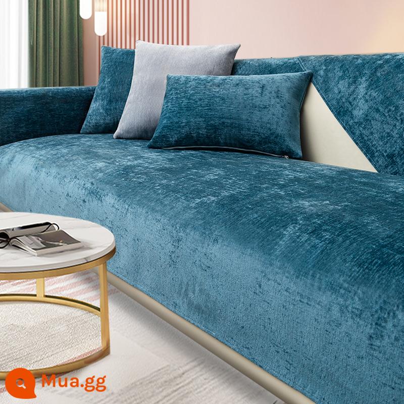 Mùa đông chenille màu hồng sofa đệm ánh sáng sang trọng bốn mùa phổ chống trượt hiện đại tối giản bọc da bao vải - BBG-Xanh Ngọn Lửa-Màu Sắc-Hồ Xanh