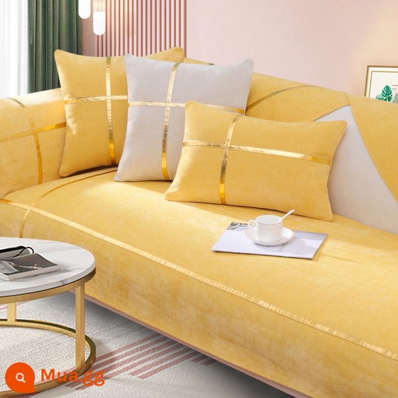 Mùa đông chenille màu hồng sofa đệm ánh sáng sang trọng bốn mùa phổ chống trượt hiện đại tối giản bọc da bao vải - BBG-Lửa xanh-Gold Edge-Gừng