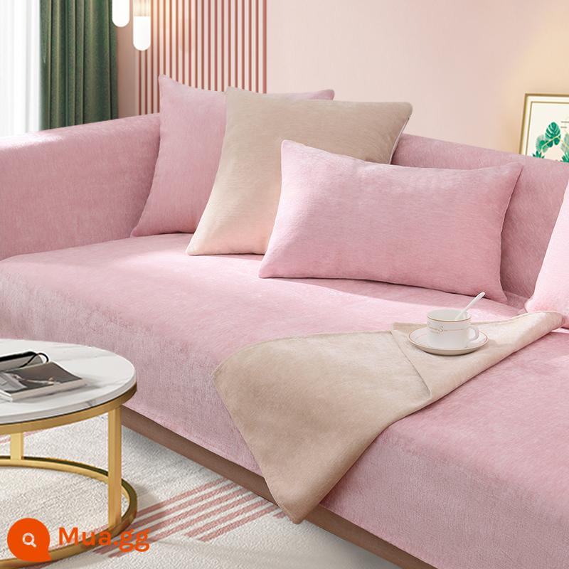 Mùa đông chenille màu hồng sofa đệm ánh sáng sang trọng bốn mùa phổ chống trượt hiện đại tối giản bọc da bao vải - Bột Cornus màu rắn ngọn lửa BBG-Green