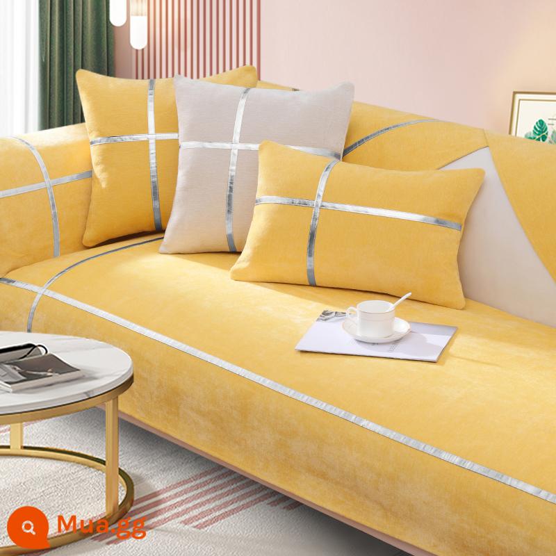 Mùa đông chenille màu hồng sofa đệm ánh sáng sang trọng bốn mùa phổ chống trượt hiện đại tối giản bọc da bao vải - BBG-Lửa xanh-Bạc Edge-Gừng