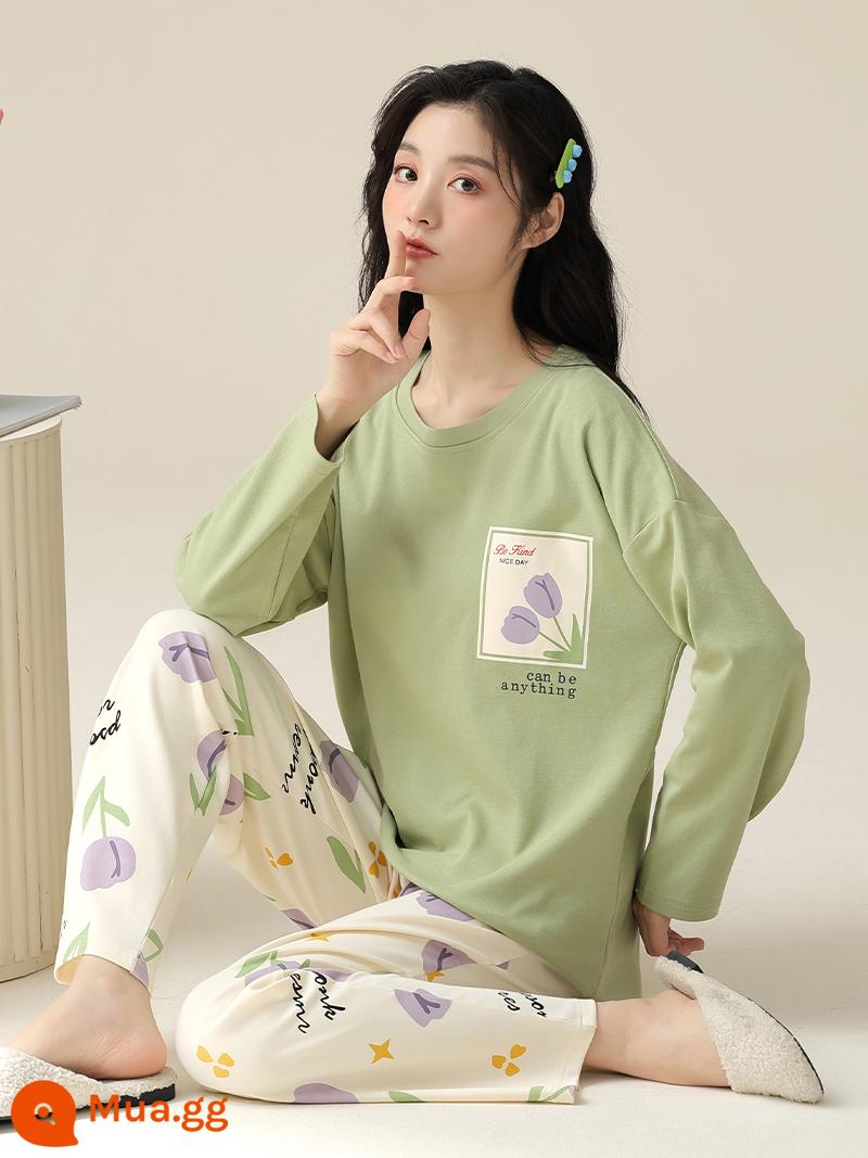 Nanjiren Pyjamas Nữ Xuân Thu Cotton Dài Tay Mặc Ngoài Phục Vụ Tại Nhà Thu Đông Hàn Quốc Plus Size Suit - PK2304