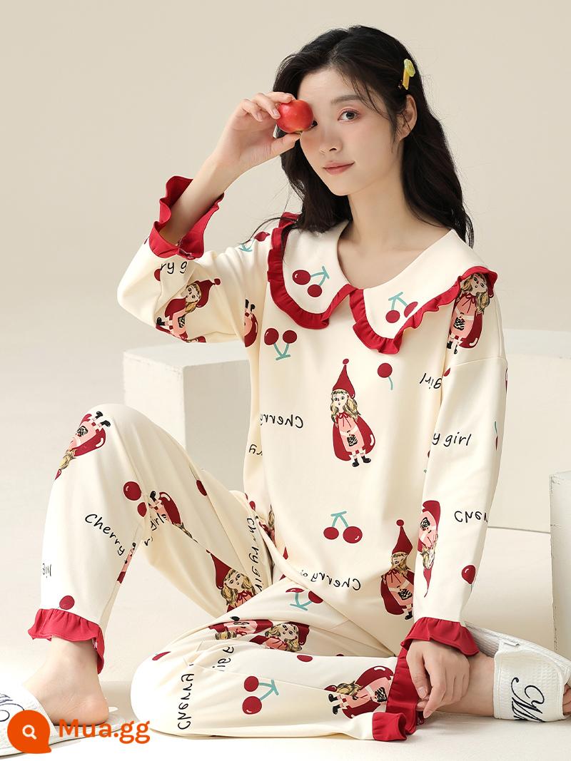 Nanjiren Pyjamas Nữ Xuân Thu Cotton Dài Tay Mặc Ngoài Phục Vụ Tại Nhà Thu Đông Hàn Quốc Plus Size Suit - PK2314