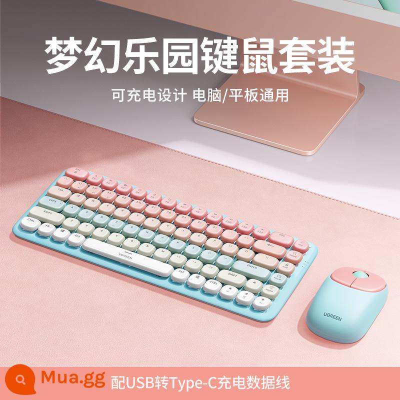 Green Union Fun + bàn phím cơ bluetooth không dây cô gái văn phòng trà trục ngắn phù hợp cho máy tính xách tay Apple iPad - Dreamland [Bộ bàn phím + chuột] Thiết kế có thể sạc lại