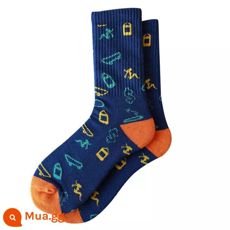 Dòng sản phẩm tất bông có hoa văn CrazySocks tất thể thao tất cả các trận đấu theo xu hướng đường phố tất ống giữa dành cho nam và nữ - Đa yếu tố màu xanh hải quân