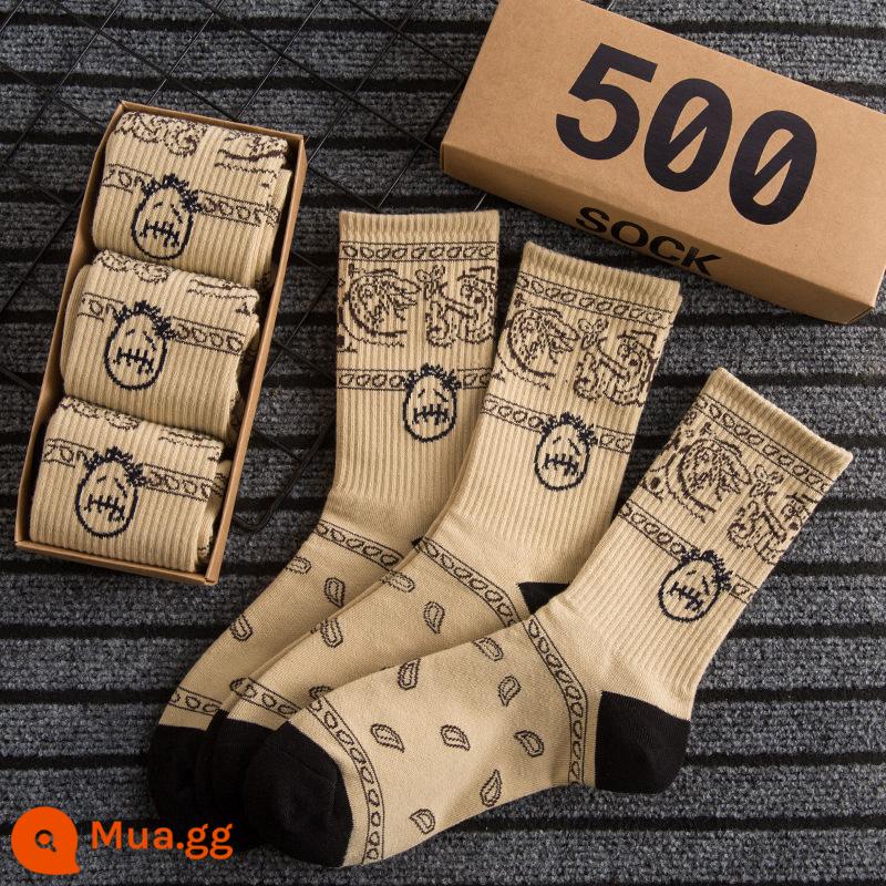 CrazySocks Ba Đôi Tất Dành Cho Nam Thiết Kế Ban Đầu Barb Nhăn Nhó Hoa Điều Ống Dài Tất Thể Thao Dành Cho Nữ - 3 cặp mặt kaki