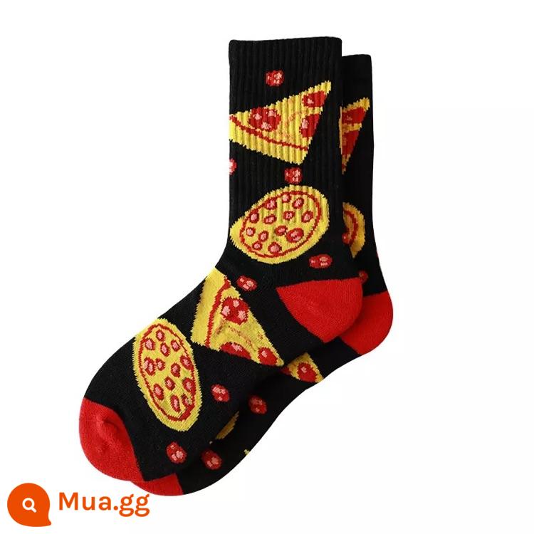 Dòng sản phẩm tất bông có hoa văn CrazySocks tất thể thao tất cả các trận đấu theo xu hướng đường phố tất ống giữa dành cho nam và nữ - pizza đen