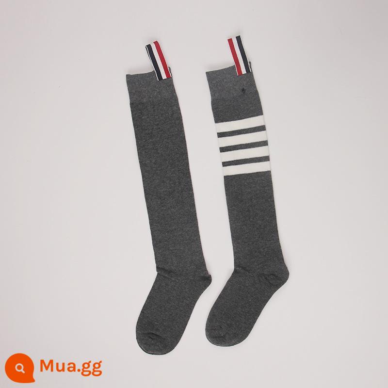 Vớ thủy triều Crazysox, nam và nữ JK Bông Net Red Ins, Long Xylinder Grey Four -bar sọc Sọc - Ống dài màu xám đen