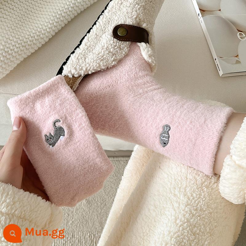 CrazySox nhung Úc nữ mùa thu đông nhung san hô Plus nhung dày ấm cashmere sang trọng giam cầm chăm sóc - con mèo hồng