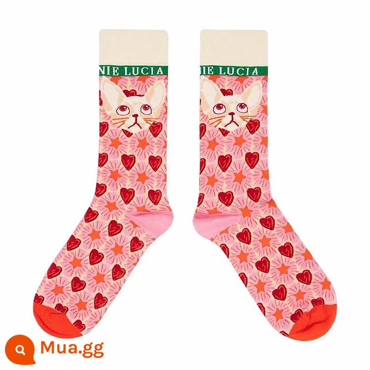 Crazysocks Dice Hộp quà ma thuật Magic Retro Cat Sweet Cartoon Mock Women's Men's Man Women - Mèo hồng yêu dày