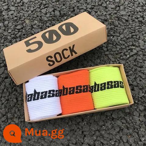 CrazySocks Ba Đôi Tất Dành Cho Nam Thiết Kế Ban Đầu Barb Nhăn Nhó Hoa Điều Ống Dài Tất Thể Thao Dành Cho Nữ - Tiếng Anh trắng + cam + xanh huỳnh quang