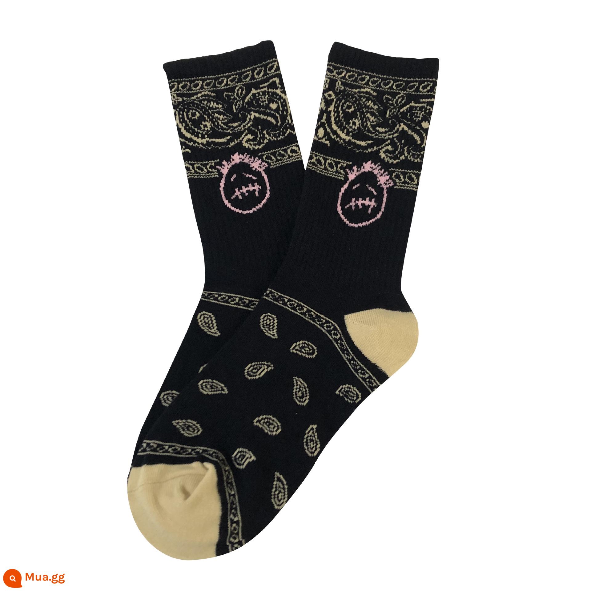 CrazySocks Ba Đôi Tất Dành Cho Nam Thiết Kế Ban Đầu Barb Nhăn Nhó Hoa Điều Ống Dài Tất Thể Thao Dành Cho Nữ - Cặp mặt ma đen AJ