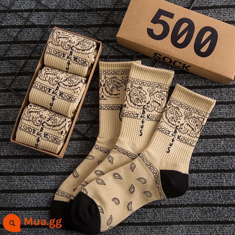 CrazySocks Ba Đôi Tất Dành Cho Nam Thiết Kế Ban Đầu Barb Nhăn Nhó Hoa Điều Ống Dài Tất Thể Thao Dành Cho Nữ - 3 đôi kaki hàng hiệu