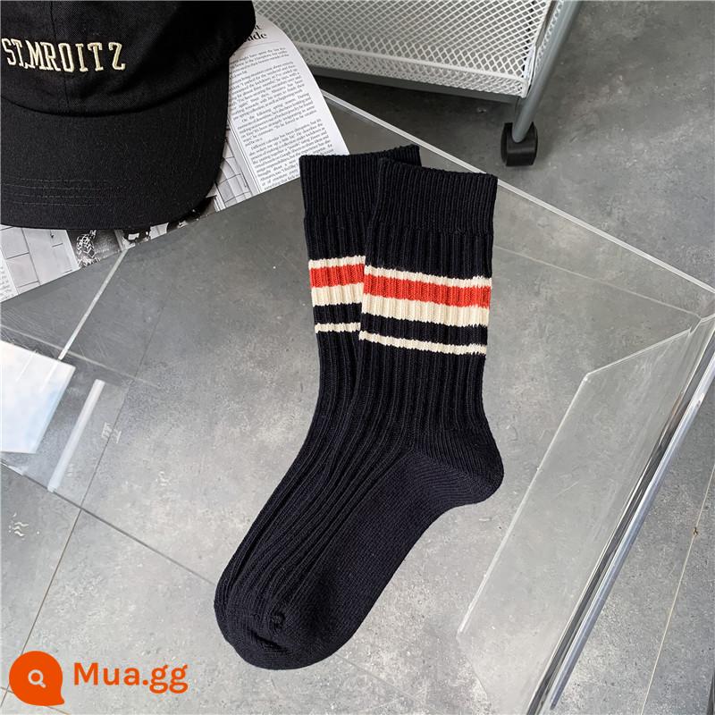 Vớ CrazySox Vớ thể thao kẻ sọc dày cho nữ Vớ ống giữa cotton dày kim ins hợp thời trang đường phố Nhật Bản vớ bong bóng - sọc đen đỏ