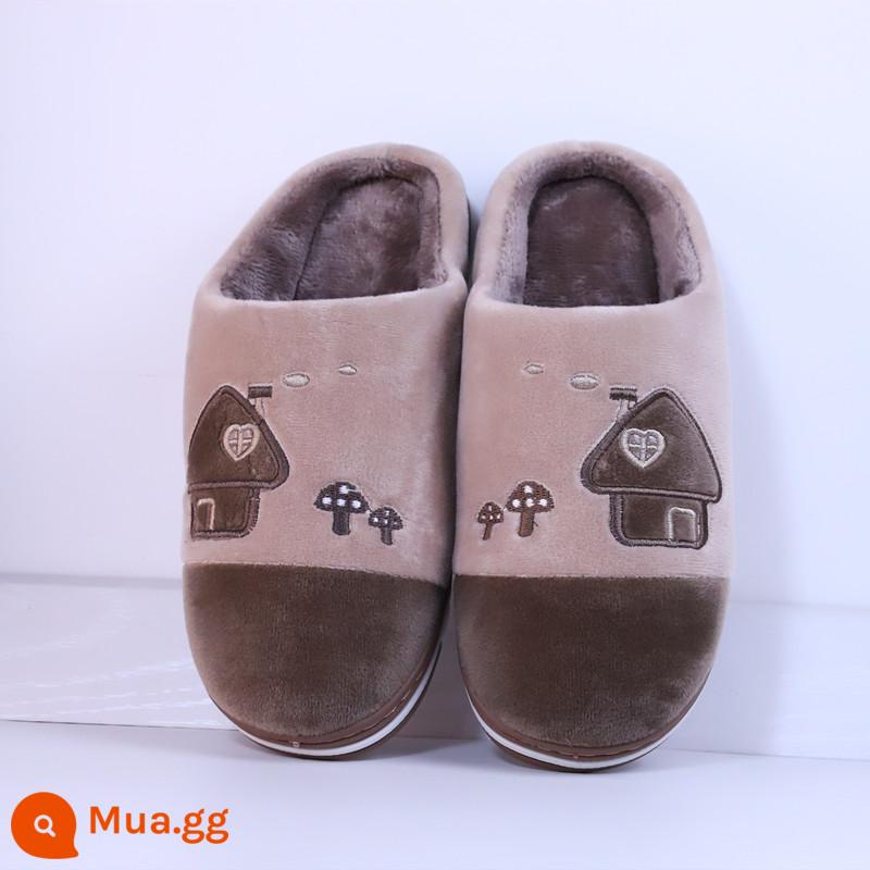 Mới Cotton Giày Nữ Mùa Đông Hoạt Hình Dễ Thương Thỏ Trong Nhà Trang Trí Nhà Đáy Dày Chống Trơn Trượt Ấm Sang Trọng Bao Đầu Dép Bông - Cà phê nấm 515 nhỏ hơn 1 size