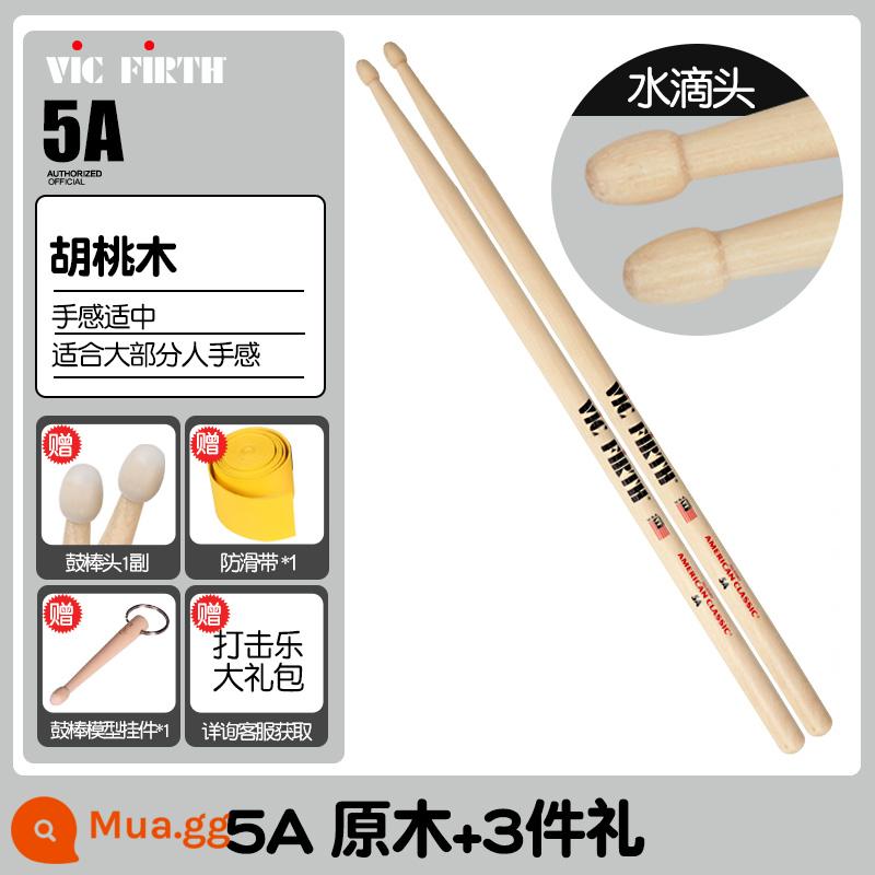 Cần trống Vic Firth do Mỹ sản xuất 5A 7A 5B gỗ óc chó phong trống jazz chữ ký búa dùi trống VF - Nhật ký 5A + 3 phần quà