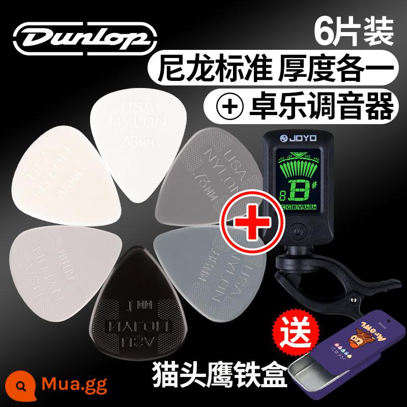 Chính hãng Dunlop Đàn guitar tiêu chuẩn Dunlop Nylon nylon chống trượt lò xo đàn babaklite bakelite - [6 miếng] Bộ sáu miếng tiêu chuẩn + bộ chỉnh âm + hộp sắt