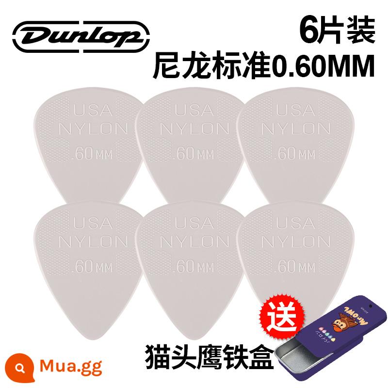 Chính hãng Dunlop Đàn guitar tiêu chuẩn Dunlop Nylon nylon chống trượt lò xo đàn babaklite bakelite - [6 miếng] 0.60mm+hộp sắt tiêu chuẩn