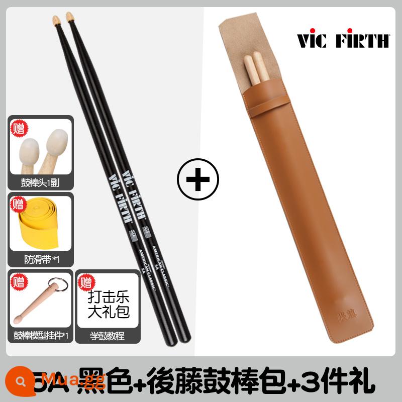 Cần trống Vic Firth do Mỹ sản xuất 5A 7A 5B gỗ óc chó phong trống jazz chữ ký búa dùi trống VF - Túi 5A đen + dùi trống