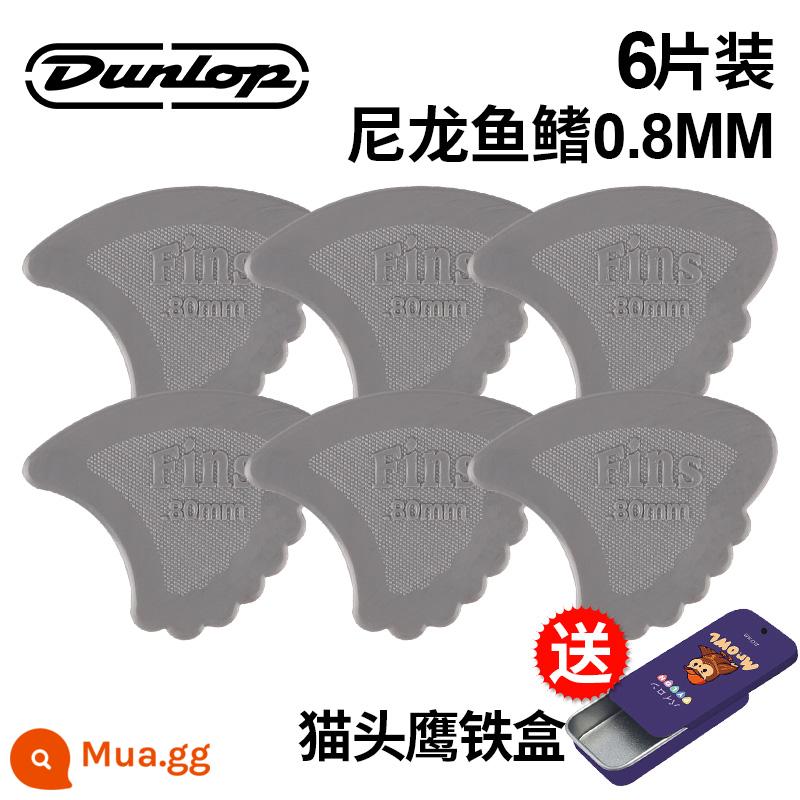 Chính hãng Dunlop Đàn guitar tiêu chuẩn Dunlop Nylon nylon chống trượt lò xo đàn babaklite bakelite - [6 cái] Vây cá mập 0.8mm + hộp sắt