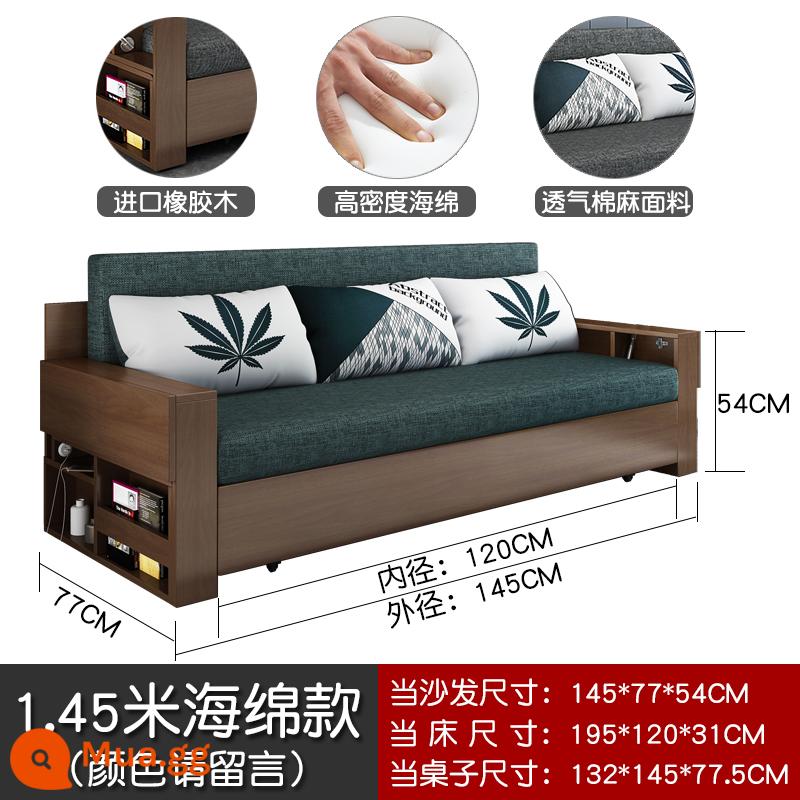 Giường sofa gỗ chắc chắn căn hộ nhỏ phòng khách đa chức năng nghiên cứu kéo đẩy có thể gập lưới màu đỏ lưu trữ đôi ngồi và ngủ sử dụng kép - Mẫu xốp có đường kính ngoài 1,45 mét [có hộp đựng] Vui lòng ghi màu vào tin nhắn