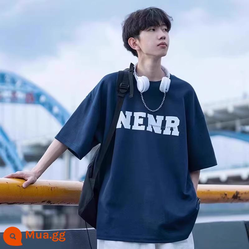 Cityboy Nhật Bản ngắn tay nam mùa hè thủy triều thương hiệu quần áo xu hướng Mỹ lỏng nửa tay áo sơ mi có đáy Áo phông - Tay áo ngắn màu xanh hải quân