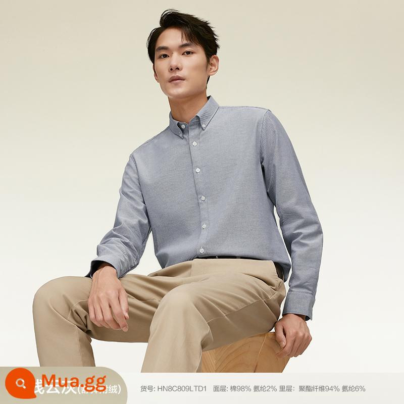 [100% Cotton] Áo Sơ Mi Đậu Đỏ Nam Dài Tay Mùa Xuân Mới Phong Cách Doanh Nhân Sọc Oxford Áo Sơ Mi Trắng - S2 nhung mỏng-xám mây nhạt