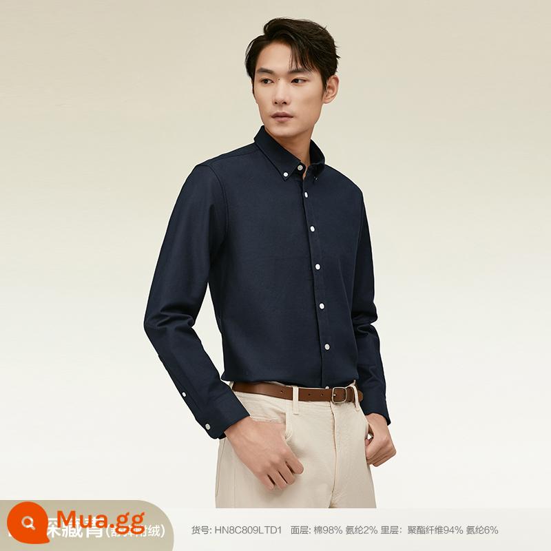 [100% Cotton] Áo Sơ Mi Đậu Đỏ Nam Dài Tay Mùa Xuân Mới Phong Cách Doanh Nhân Sọc Oxford Áo Sơ Mi Trắng - B5 nhung mỏng màu xanh hải quân