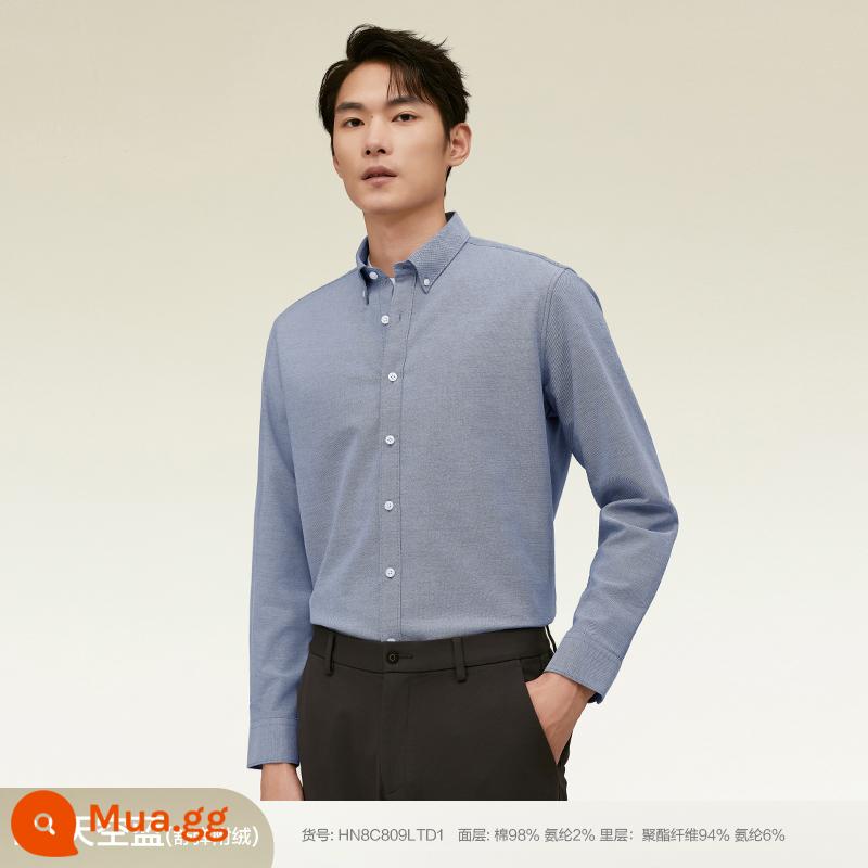 [100% Cotton] Áo Sơ Mi Đậu Đỏ Nam Dài Tay Mùa Xuân Mới Phong Cách Doanh Nhân Sọc Oxford Áo Sơ Mi Trắng - B1 Nhung Mỏng-Xanh Da Trời