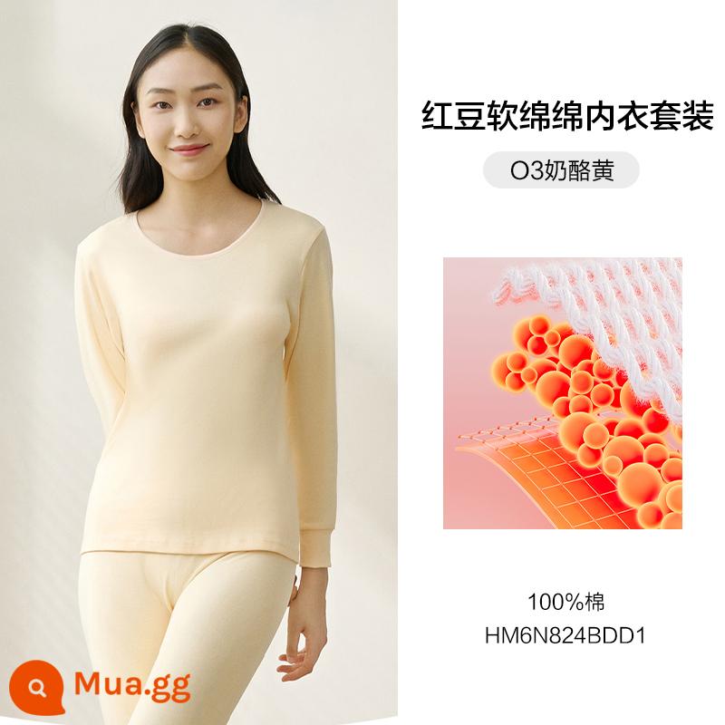 Đậu đỏ sưởi ấm quần lót mùa thu đông mới cotton cotton chải kỹ áo len cotton nam thanh niên quần áo mùa thu vệ sinh quần - Suit Nữ-O3 Màu Vàng Phô Mai