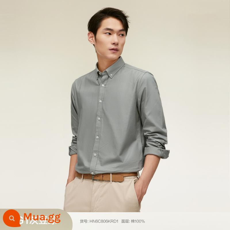 [100% Cotton] Áo Sơ Mi Đậu Đỏ Nam Dài Tay Mùa Xuân Mới Phong Cách Doanh Nhân Sọc Oxford Áo Sơ Mi Trắng - G1 đậu xám xanh xuân phong cách