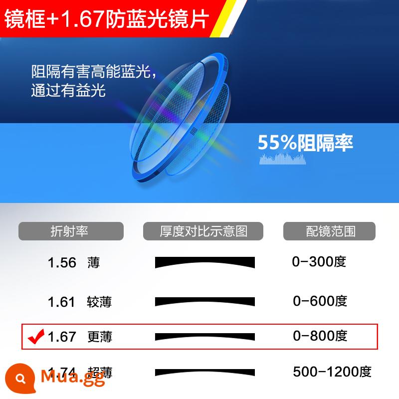 Kính cận thị titan nguyên chất nhập khẩu Đức dành cho nam với khung kính chống ánh sáng xanh và chống bức xạ bảo vệ mắt có thể được trang bị ánh sáng phẳng độ - [Gói 6] Gọng kính + thấu kính chống ánh sáng xanh không màu 1.67 [0-800 độ]