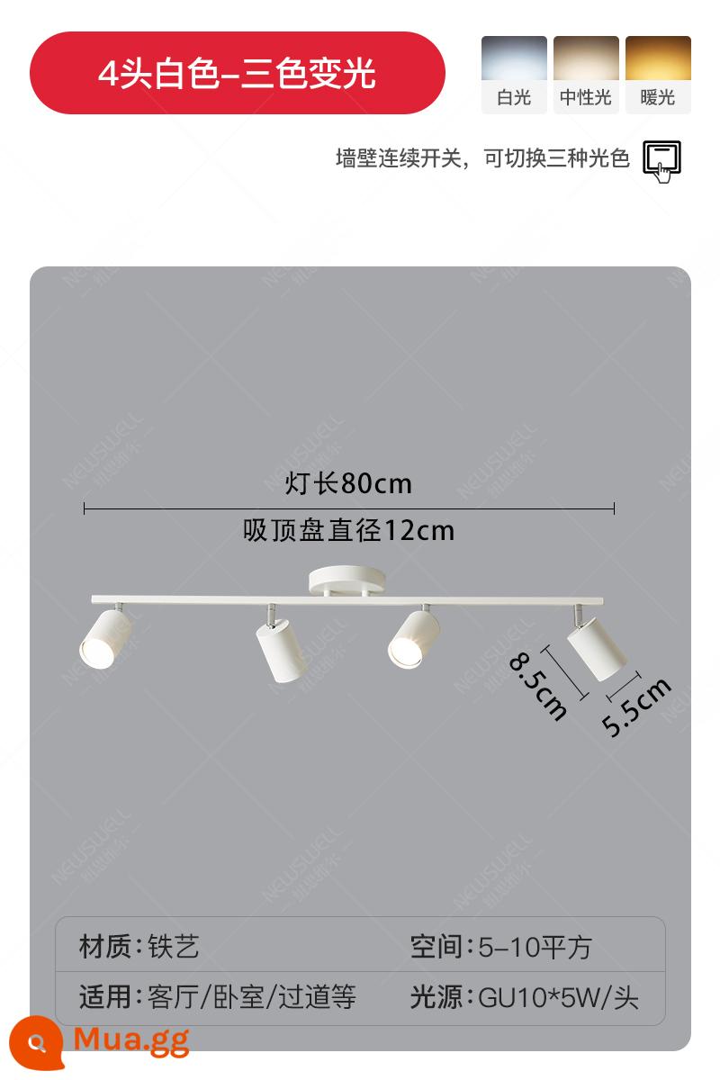 Bắc Âu Theo Dõi Ánh Sáng Đèn LED Ốp Trần Nhà Bề Mặt Gắn Downlight Âm Trần Nền Phòng Khách Nền Tường Cloakroom Nhỏ Đèn Pha - Mẫu trần trắng 4 đầu – mờ 3 màu