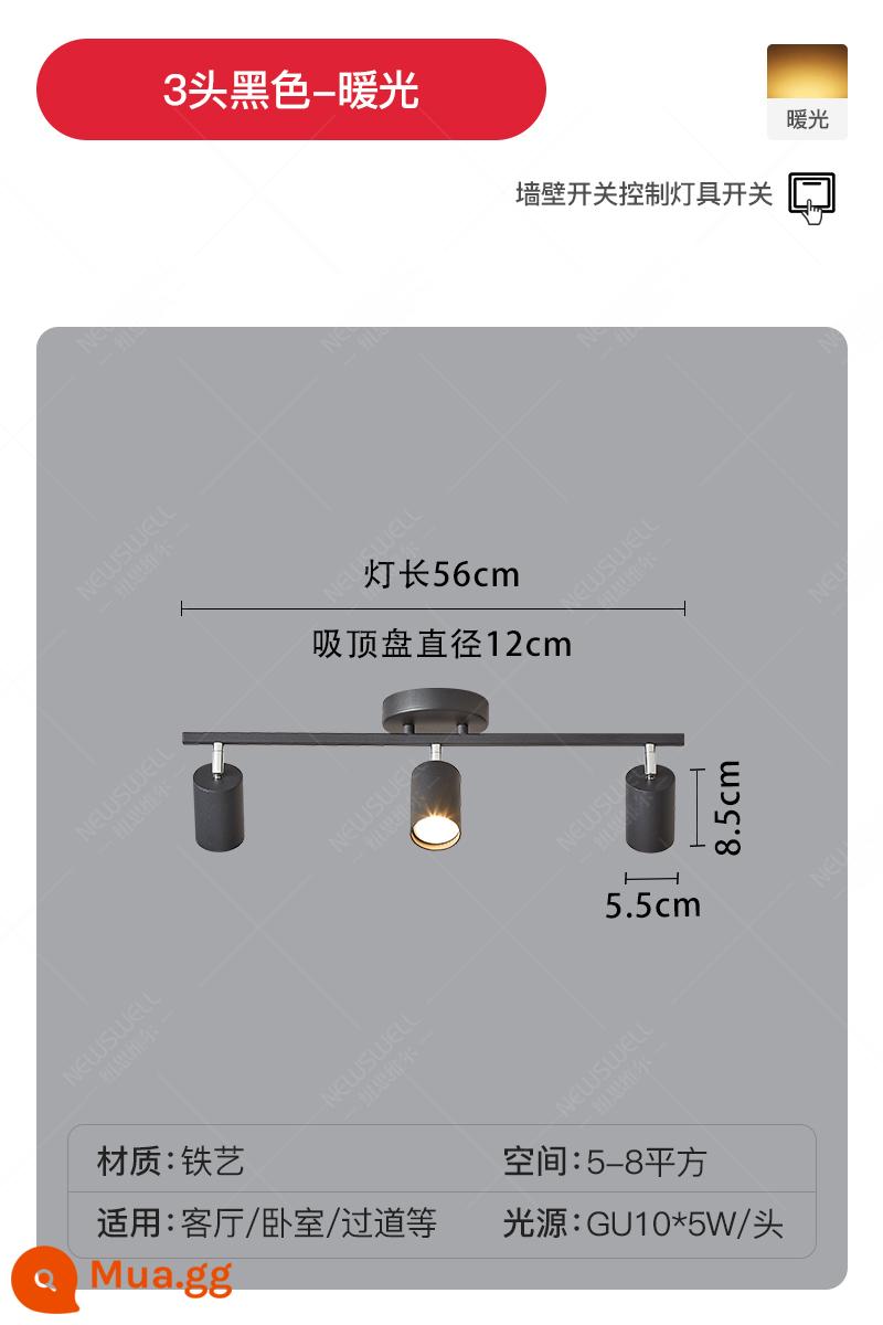 Bắc Âu Theo Dõi Ánh Sáng Đèn LED Ốp Trần Nhà Bề Mặt Gắn Downlight Âm Trần Nền Phòng Khách Nền Tường Cloakroom Nhỏ Đèn Pha - Mẫu trần 3 đầu đen-ánh sáng ấm áp