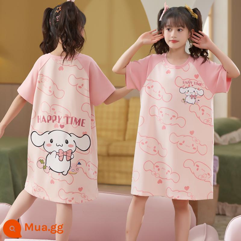 Váy ngủ bé gái cotton mùa hè ngắn tay mỏng bộ đồ ngủ trẻ em phong cách mùa hè bé gái cha mẹ con lớn công chúa phục vụ tại nhà - [Hình chính G]31560