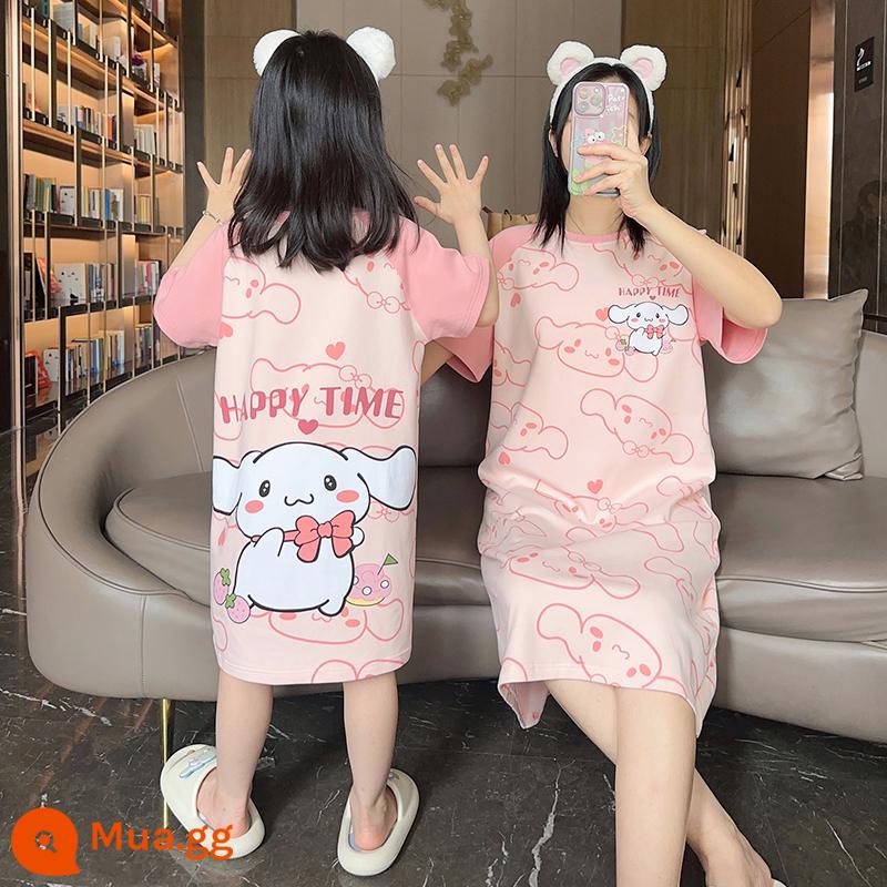 Váy ngủ bé gái cotton mùa hè ngắn tay mỏng bộ đồ ngủ trẻ em phong cách mùa hè bé gái cha mẹ con lớn công chúa phục vụ tại nhà - [Giống kiểu G như ảnh chính] 31560