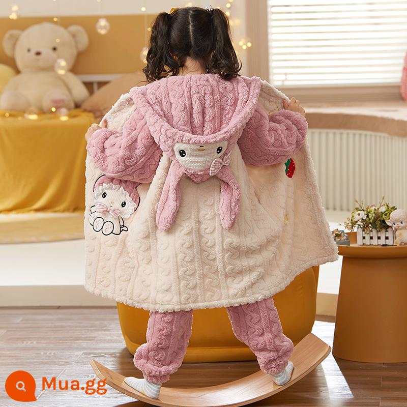 Nữ pyjamas có hương vị cho trẻ em mùa thu và mùa đông cộng với nhung dày san hô cô gái trung bình Phiên bản dài 2022 Bộ đồ quần áo gia đình - 32005[đồ ngủ + quần]