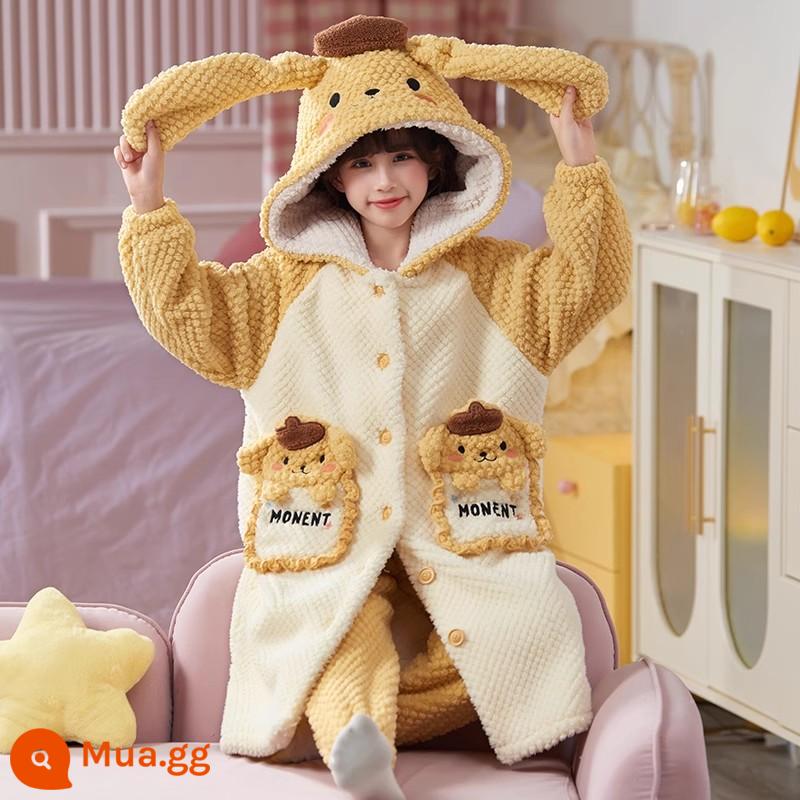 Bộ đồ ngủ flannel trẻ em mùa đông váy ngủ bé gái san hô nỉ dày phù hợp với trẻ lớn và quần áo bé gái ở nhà - 32172W[đồ ngủ + quần]