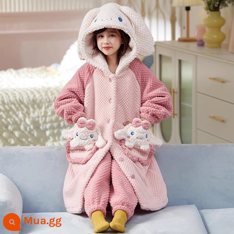 Bộ đồ ngủ flannel trẻ em mùa đông váy ngủ bé gái san hô nỉ dày phù hợp với trẻ lớn và quần áo bé gái ở nhà - 32092W[áo ngủ + quần]