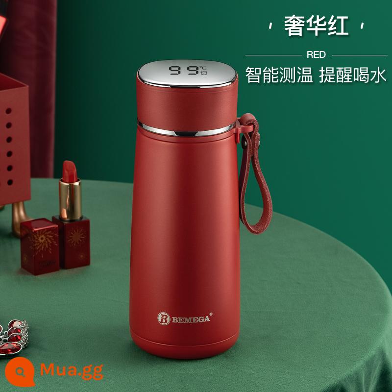 Anh bemega cách nhiệt thông minh Cup cô gái cao giá trị nước cốc nam Tea Cup sinh viên Net Red Big Belly Cup - màu đỏ sang trọng