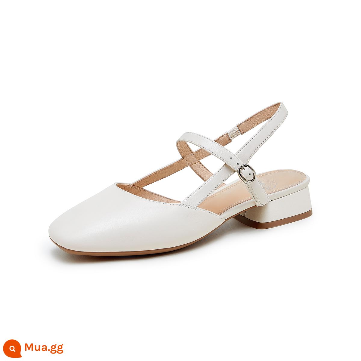 Giày Sandal Nữ Mùa Hè Mới 2023 Da Pháp Bao Đầu Gót Dày Thời Trang Mary Jane Giày Đơn Nữ - L23M075101 trắng nhạt