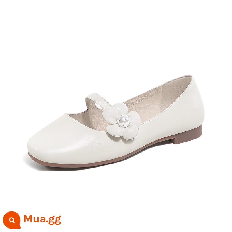 Giày Sandal Nữ Mùa Hè Mới 2023 Da Pháp Bao Đầu Gót Dày Thời Trang Mary Jane Giày Đơn Nữ - gạo trắng LF22235120