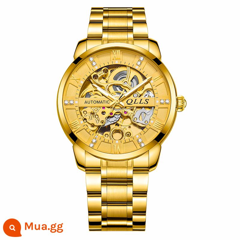 Mới 2023 Nam Đồng Hồ Cơ Tự Động Chính Hãng Dạ Quang Chống Nước Rỗng Tourbillon Học Sinh Trung Học Nam Đồng Hồ - Dây đai thép-vỏ vàng bề mặt-8075-bảo hành trọn đời