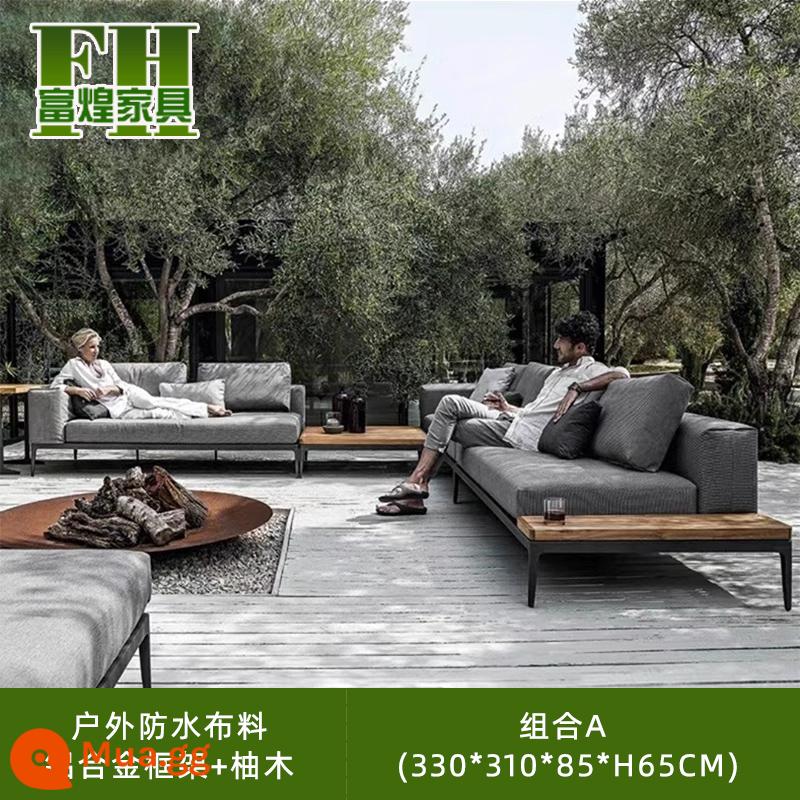 Balcony ngoài trời ngoài trời Villa Balcony Open -air Homestay Waterproof Waterproofor Leisure Vine Editor Chatitor Teak Sofa - Kết hợp A (330*310*85*H65CM)