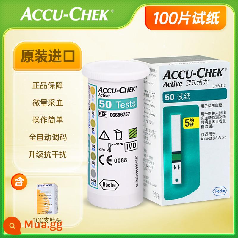 Que thử đường huyết hoạt tính của Roche Que thử đường huyết hoạt tính để đo tại nhà Que thử có độ chính xác cao Hộp 50 miếng - [100 que thử sức sống] + 100 kim