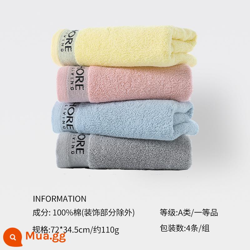 Khăn size vàng 4 gói Khăn mặt cotton tinh khiết không huỳnh quang loại A dành cho nam và nữ thấm nước và rửa mặt kết hợp khăn lớn gói gia đình - 4 gói (màu trơn đơn giản)