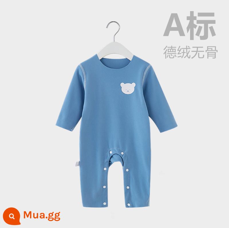 Youji Xiaobei baby de nhung jumpsuit mùa xuân, mùa thu và mùa đông dài tay sưởi ấm quần áo đáy pyjamas rompers rompers - Gấu xanh