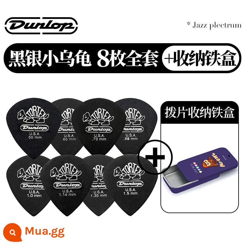 Dunlop sản xuất tại Mỹ Đàn guitar điện jazz màu đen và bạc trắng tinh khiết Dunlop Dunlop Jazz chọn quả bom tốc độ rùa nhỏ mảnh lò xo chống trượt - Bộ sản phẩm tám món màu đen bạc + hộp sắt bảo quản