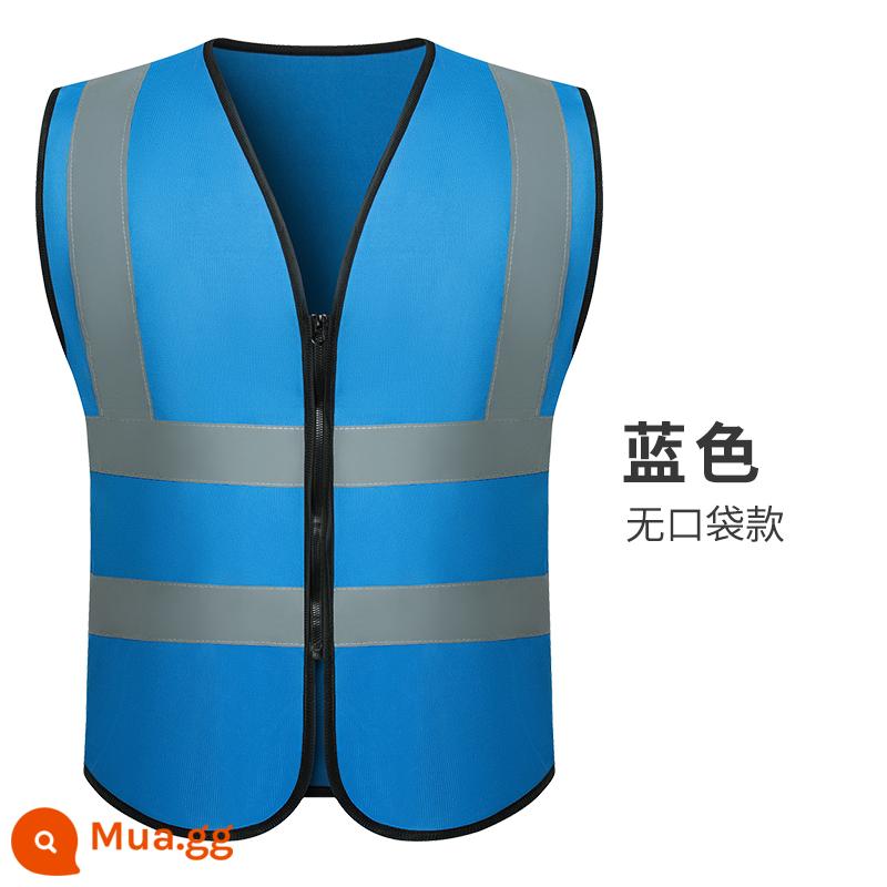 Bản gốc áo vest an toàn phản quang rộng vest công trường giao thông công nhân xây dựng lưới bảo vệ an toàn đường bộ in quần áo phản quang - Áo phản quang không túi màu xanh [One Size XL]