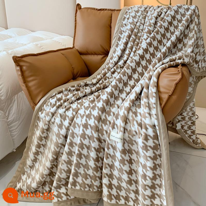 Houndstooth Đèn Sofa Cao Cấp Chăn Điều Hòa Nhỏ Chăn Ngủ Trưa Văn Phòng Chăn Mùa Đông Nỉ San Hô Dày Chăn - Houndstooth (trà sữa)